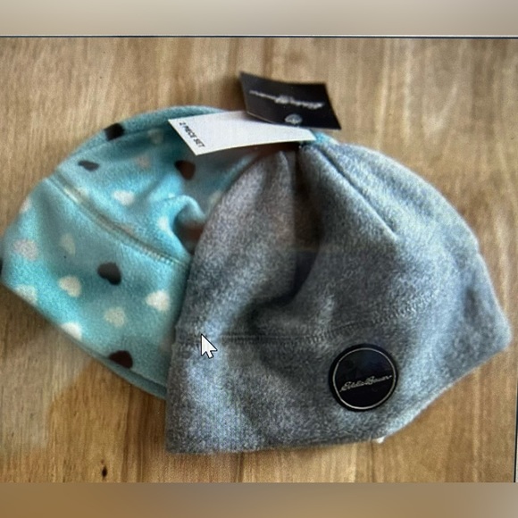 Eddie Bauer Child's Hats (2) NEW Blue Dots & Gray One Size - Picture 2 of 3